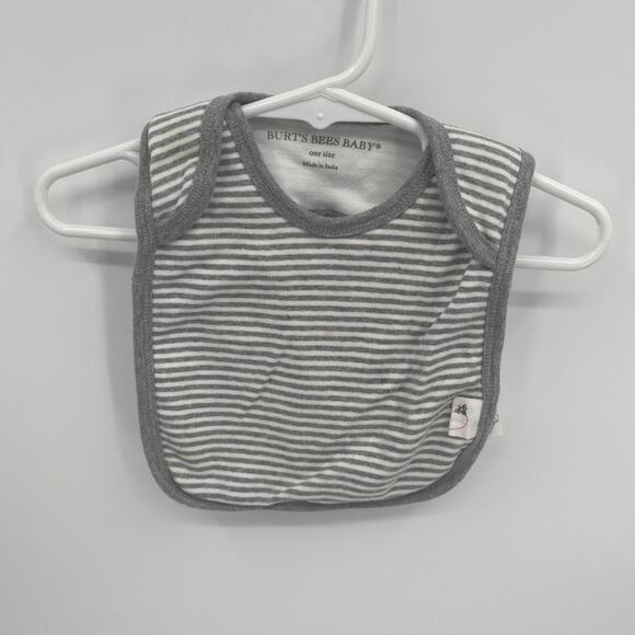 Burt's Bees Baby One Size Gray Striped Pullover Bib Terry Cloth Back Foldover - Picture 1 of 7